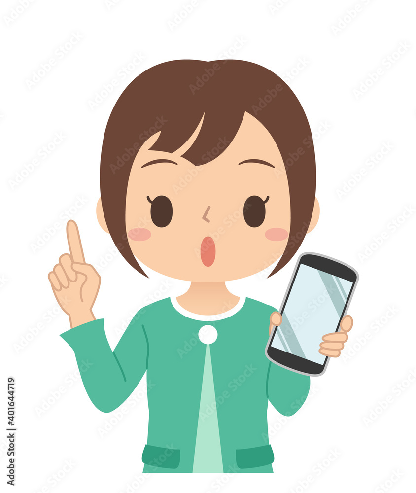 指差しポーズでスマホを持つ女性 イラスト 指差しポーズでスマホを持つ女性 イラスト