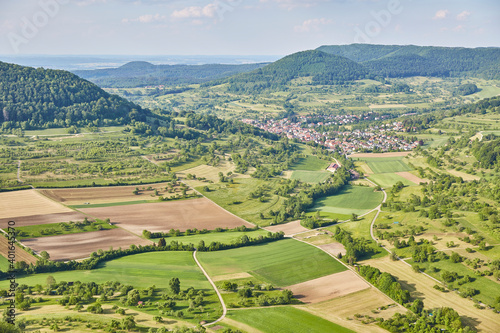 Schwäbische Alb (Swabian Alb) near Stuttgart – Germany, Beautiful View, Hilly, Landscape, green, village, horizon, cloudscape