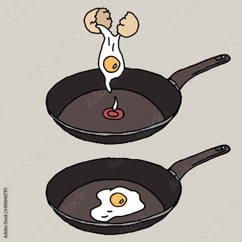 Eggs in a pan, Frying eggs illustration vector