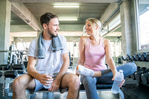 Attractive young couple taking together after working out at gym © themorningglory