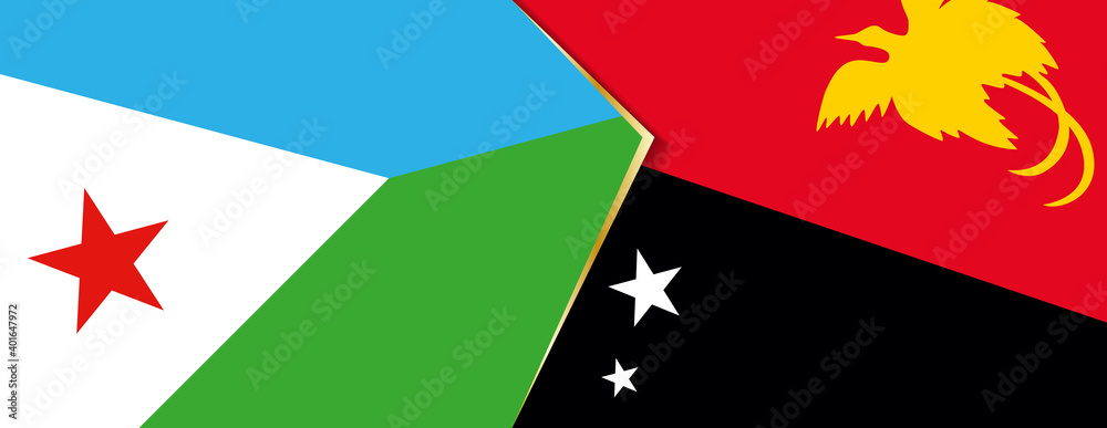Djibouti and Papua New Guinea flags, two vector flags.