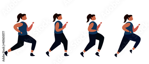 set illustration of women with different styles when running, warm up, jogging, girl