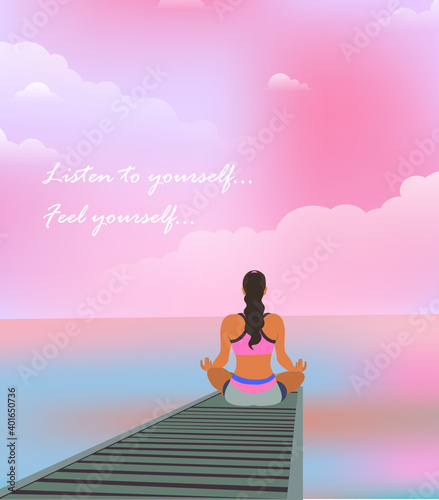 Girl yogi meditates holding the planet in her hands