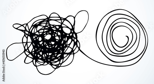 Unravel the tangled tangle. Vector drawing