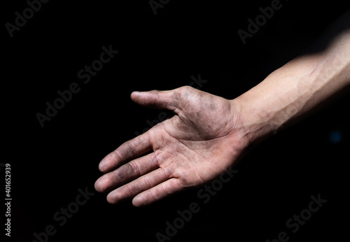 beautiful hand holding something like a open and ready help or receive isolated on Black background with clipping path