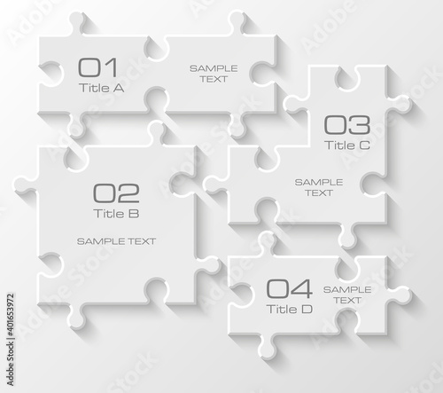 Four sided 3d puzzle presentation infographic template with explanatory text field for business statistics