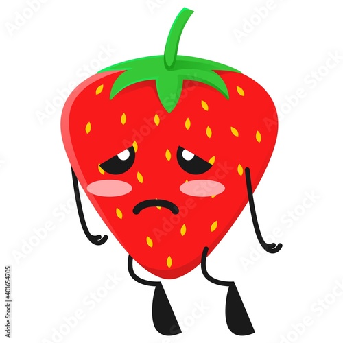 vector illustration of cute strawberry fruit expression or character tired sad. cute strawberry fruit Concept White Isolated. Flat Cartoon Style Suitable for Landing Page, Banner, Flyer, Sticker.