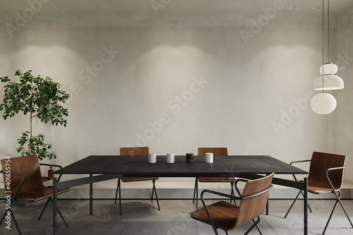 room with black table and brown chairs  3d render