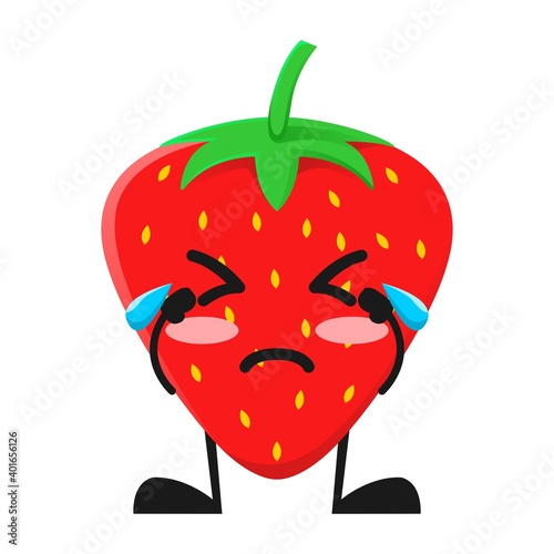 vector illustration of cute strawberry fruit expression or character cry. cute strawberry fruit Concept White Isolated. Flat Cartoon Style Suitable for Landing Page, Banner, Flyer, Sticker.