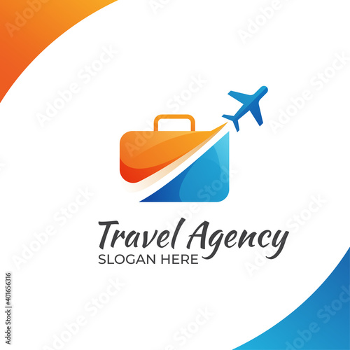 modern color travel agency logo and suitcase and plane design concept