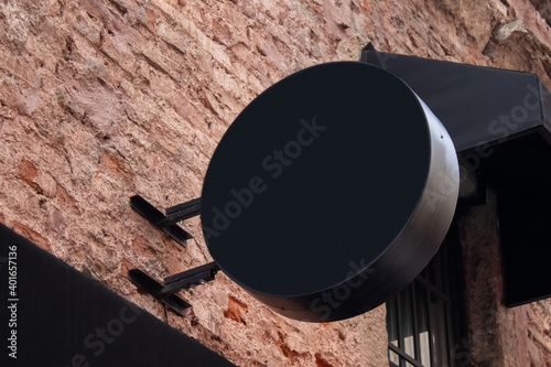 signboard mockup and template empty frame for logo or text on exterior street advertising city shop background, modern flat style