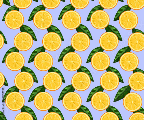 A pattern of oranges. Vector hand drawn illustration with fruit and leaves , wallpaper on background light yellow for packages