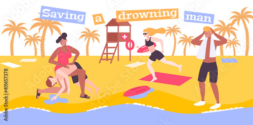 Saving Drowning Man Composition