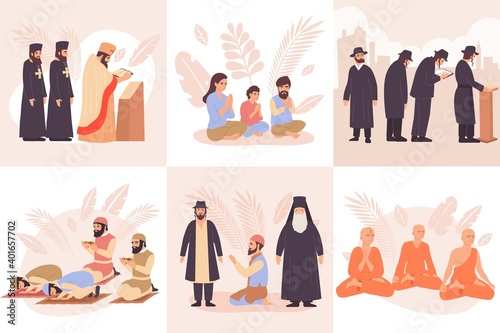 World Religions Composition Flat Icon Set