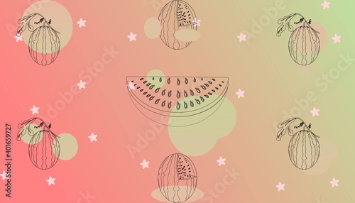 The sketch pattern of the whole watermelon is when the watermelon is cut 