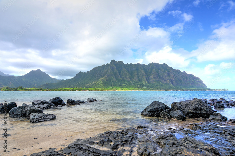 View of mountains of East side of Oahu from Chinamans hat View of mountains of East side of Oahu from Chinamans hat