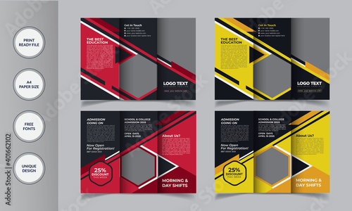 School Admission Tri-Fold Brochure Design Template Vector Illustration, Template Details: 2 Color Version Full Vector Eps file Easy Customization and Editable.