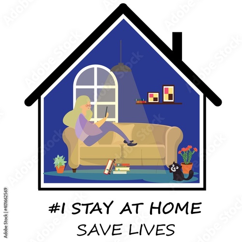 I stay at home awareness campaign and coronavirus prevention

