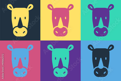 Pop art Rhinoceros icon isolated on color background. Animal symbol. Vector.