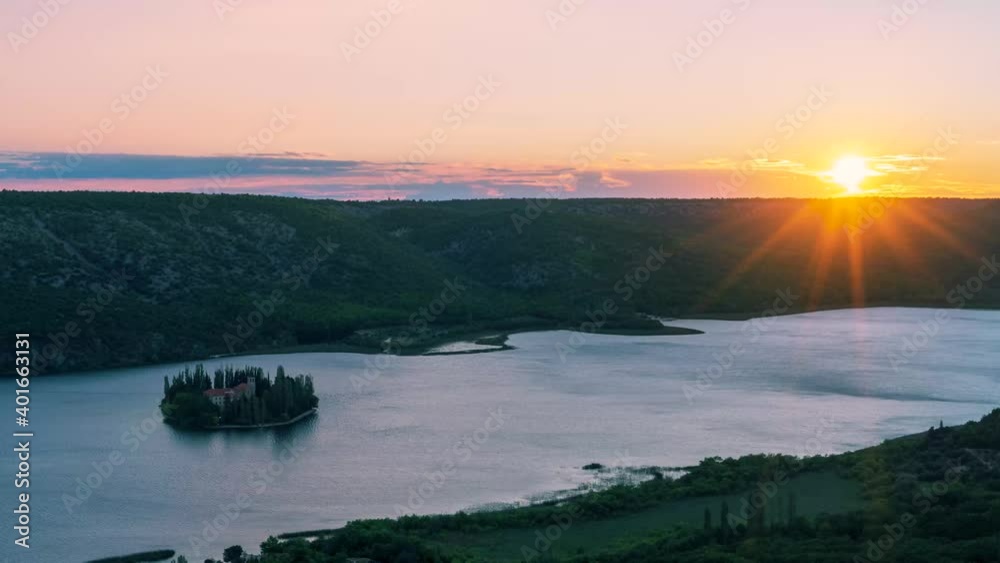 Visovac Monastery (Croatian: Samostan Visovac) on the island of Visovac in the Krka National Park, Croatia, time lapse 4K Visovac Monastery (Croatian: Samostan Visovac) on the island of Visovac in the Krka National Park, Croatia, time lapse 4K