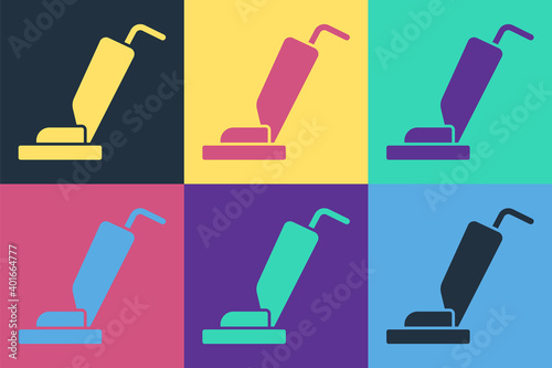 Pop art Vacuum cleaner icon isolated on color background. Vector.