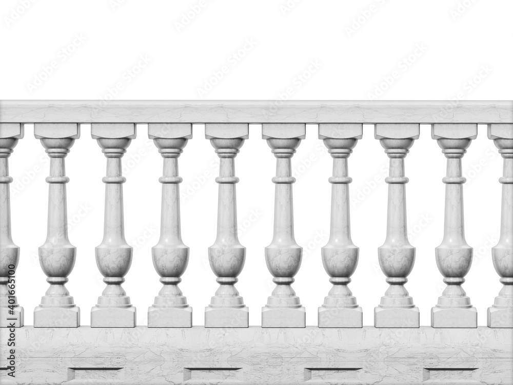 Balcony railing isolated on white background. 3D illustration
