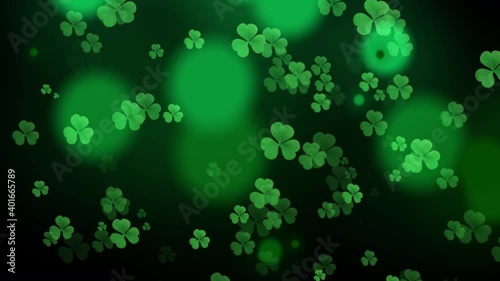 ST Patrick's day background green clover leaf bokeh lights defocused for ST Patrick's day celebration motion design background