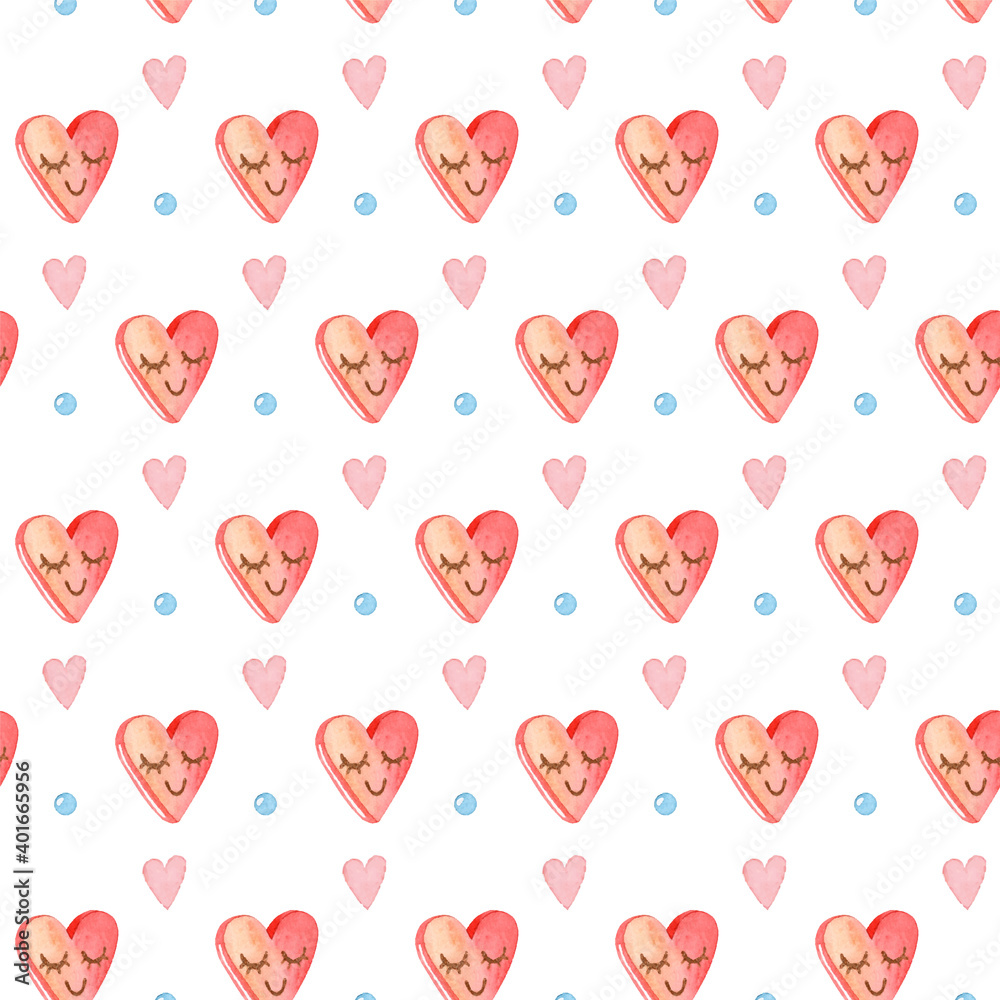 Valentine's heart watercolor seamless pattern 