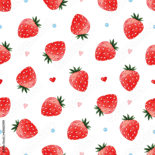 Strawberry love watercolor seamless pattern