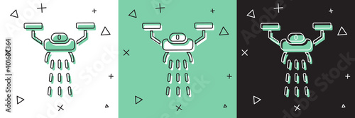 Set Smart farm with drone control for seed planting icon isolated on white and green, black background. Innovation technology for agricultural company. Vector.