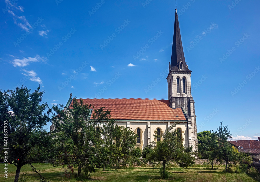 St. Martin church. Village of Cressier, Switzerland. Year of construction - 1875