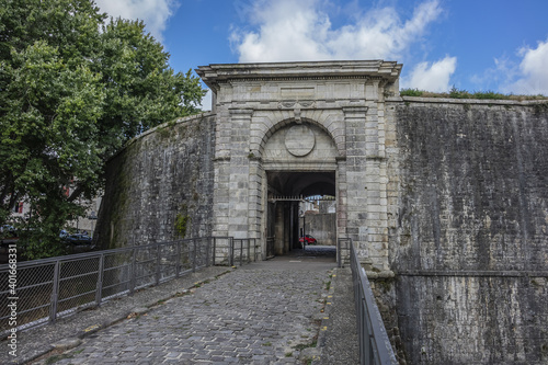 Spain gate (Porte d'Espagne) - gate marks southern entrance to city since founding of the castrum in the 4th century. Bayonne, Department of Pyrenees-Atlantiques, Nouvelle-Aquitaine region, France.