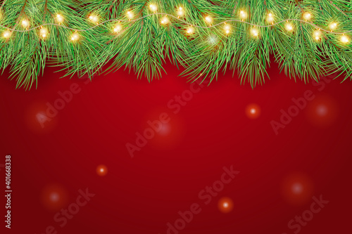 Christmas garland with fir branches. Green christmas tree branches borders isolated . Holiday background.
