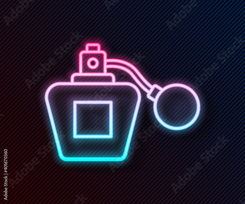 Glowing neon line Perfume icon isolated on black background. Vector.