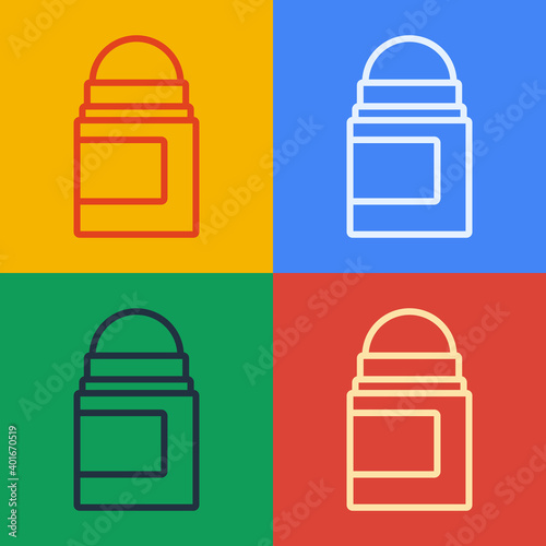 Pop art line Antiperspirant deodorant roll icon isolated on color background. Cosmetic for body hygiene. Vector.