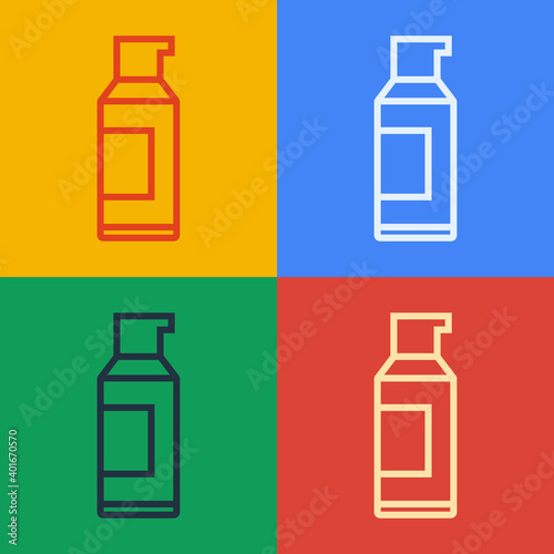 Pop art line Spray can for hairspray, deodorant, antiperspirant icon isolated on color background. Vector.