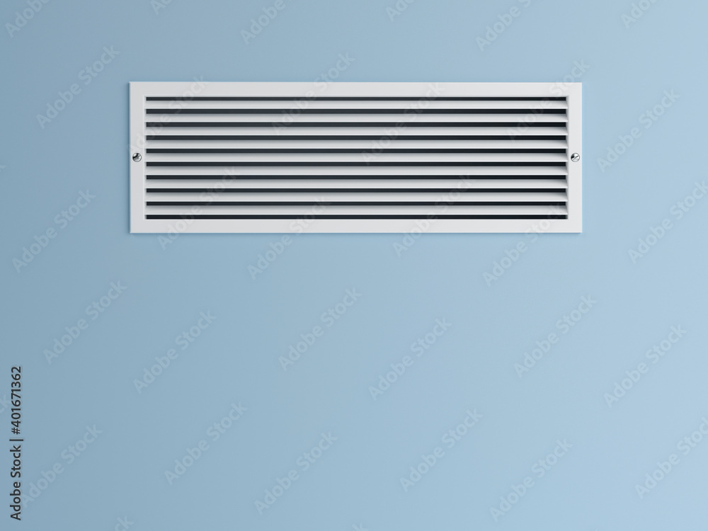 Ventilation grille and blue wall, 3d illustration - obrazy, fototapety, plakaty 