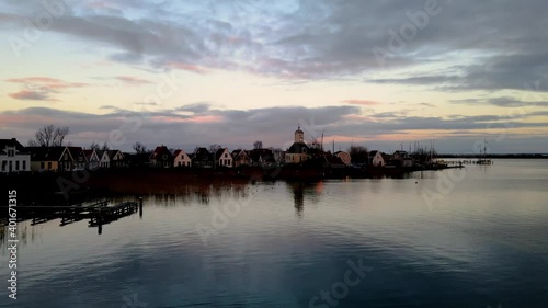 Durgerdam small historic village near Amsterdam north holland dyke on the Ijselmeer aerial drone shot photo