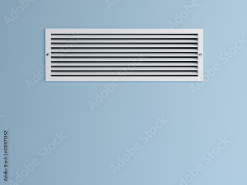 Ventilation grille and blue wall, 3d illustration
