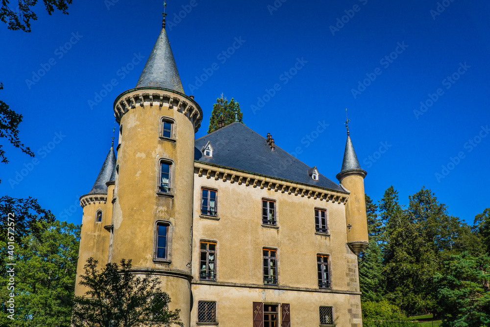 Fototapeta premium The 13th century Montivert Castle in Ardeche, France looks like a fairy tale castle