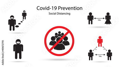 Social distancing - Coronavirus preventive measures - Stop coronavirus spread self isolation icon set