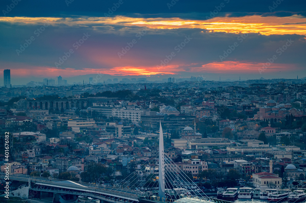 Twillight view of roofs of istanbul overlooking the Golden horn