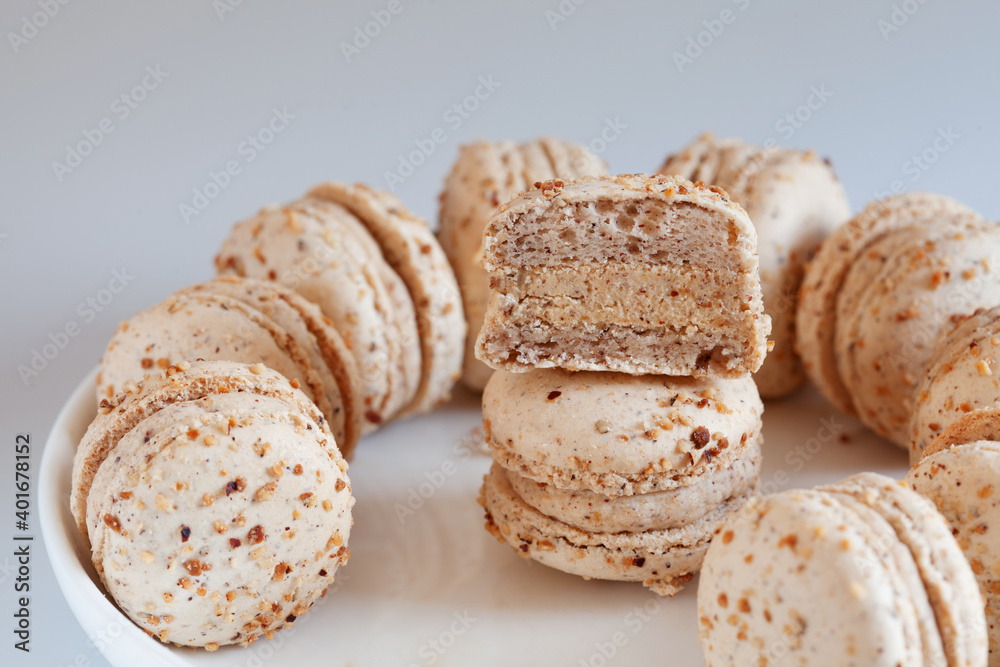 Fototapeta premium French macaron with hazelnut praline