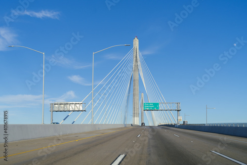 The recently opened Gerald Desmond Bridge in Long Beach, California. It's the first cable-stayed vehicular bridge in California and the second-tallest cable-stayed vehicular bridge in the nation.