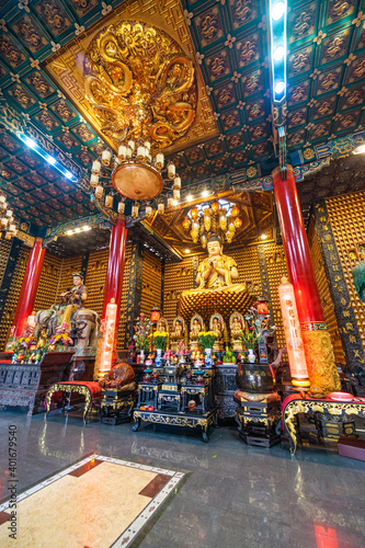 Interior of Thousand Buddha Temple or Chua Van Phat pagoda in District 5, Ho Chi Minh City, Vietnam