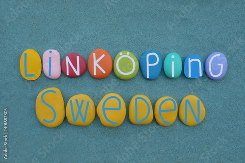 Obraz na plátně Linkoping, capital of Ostergotland County, Sweden, souvenir with multi colored s