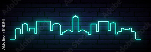 Blue neon skyline of Tallahassee. Bright Tallahassee City long banner. Vector illustration.