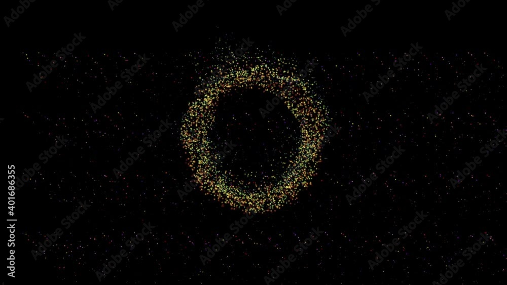 Isolated black background. Close-up of an unidentified space object in the form of a ring of fireworks against the backdrop of a glowing and moving galaxy, moving stars. 3d illustration. Isolated black background. Close-up of an unidentified space object in the form of a ring of fireworks against the backdrop of a glowing and moving galaxy, moving stars. 3d illustration.