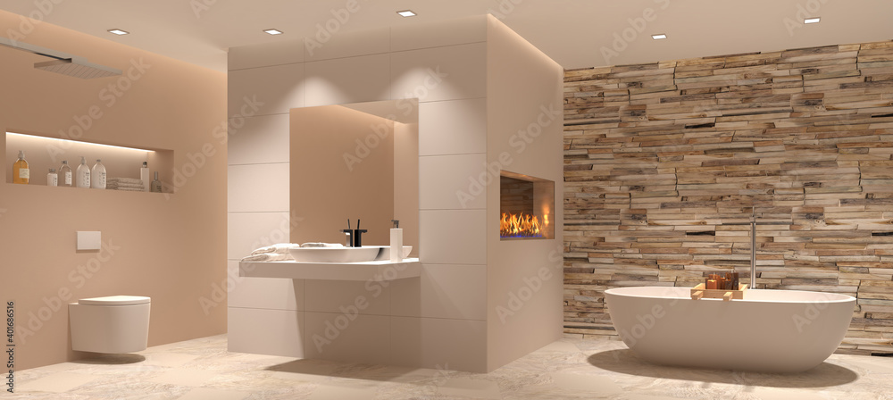 Wunschmotiv: Bad, Badezimmer, modern, freistehende Badewanne #401686516