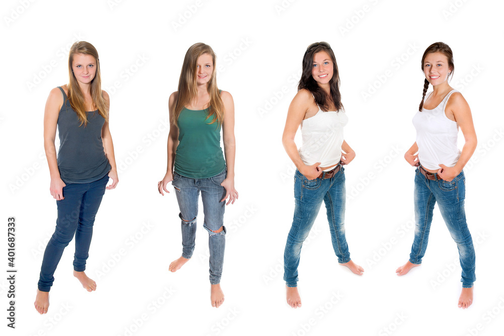 Four full length portraits of two beautiful teenage girls eighteen and Four full length portraits of two beautiful teenage girls eighteen and